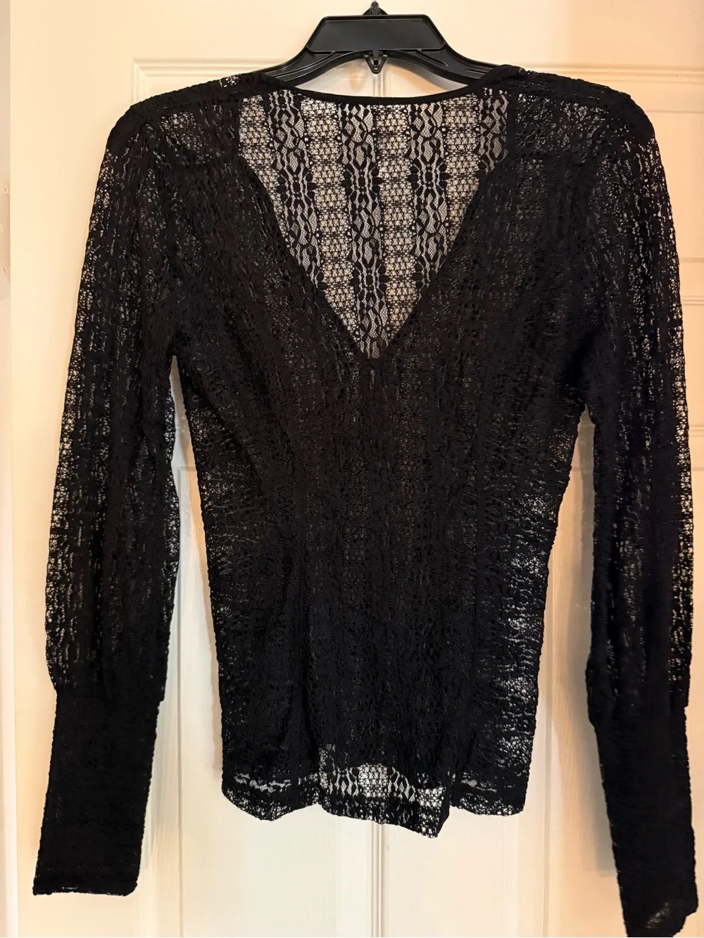 FP Black Lace V-Neck Long Sleeve Top